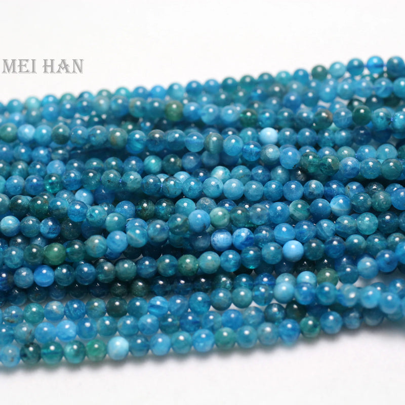 Meihan Natural Apatite Smooth Round Loose Gemstone Beads, Set of 3 strands