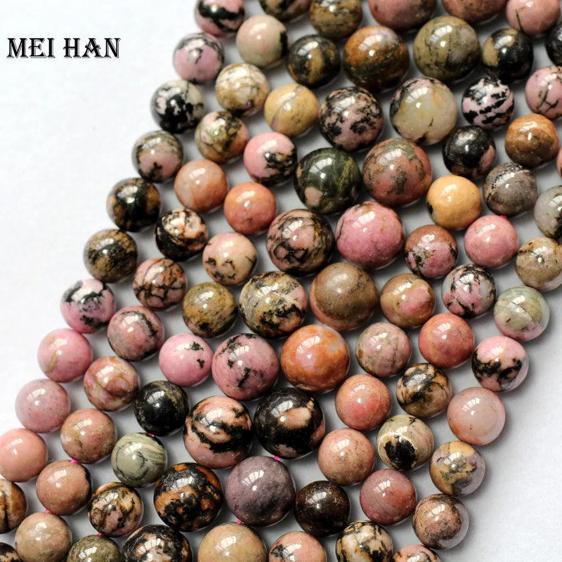 Meihan Rhodonite Smooth Round Loose Beads for Jewelry Making