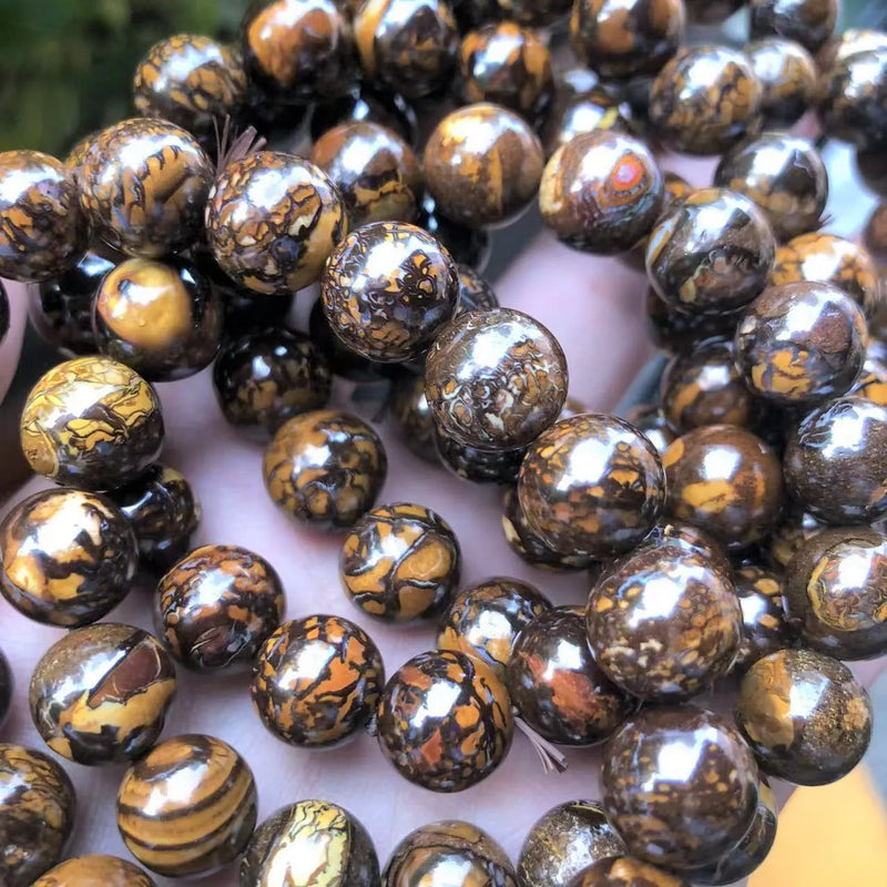 Meihan Natural A+++ Opal Boulder Smooth Round Gem Stone Beads DIY Bracelet