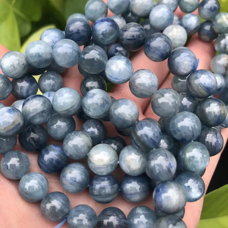 Natural Kyanite Smooth Round Stone Beads Bracelet