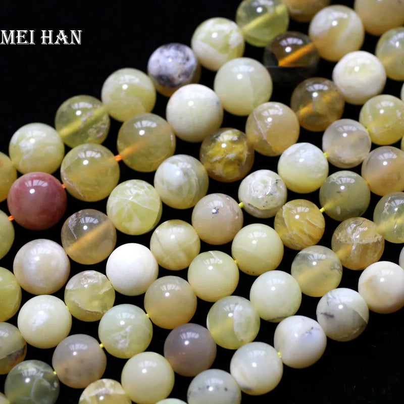 Meihan Natural 10mm Green Yellow Opal Smooth Round Gem Stone Beads