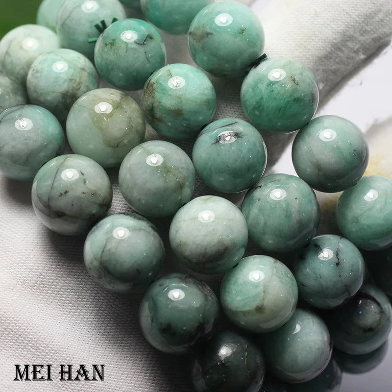 Meihan A+++ African Emerald Smooth Round Loose Beads for DIY Jewelry Making