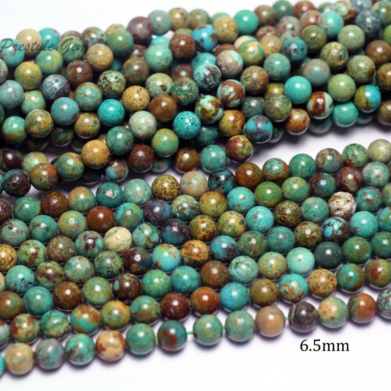 Meihan Natural Anhui Turquoise 6.5mm Smooth Round Beads for Jewelry Making