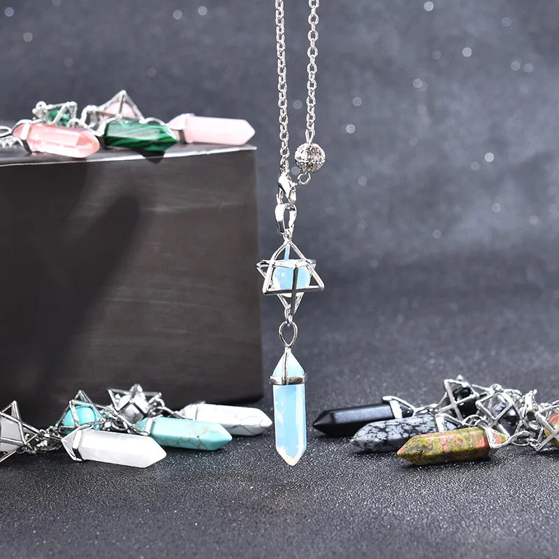 Melkaba Double Hexagon Pendant Natural Crystal Pendant With Six Pointed Stars