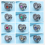 925 Silver Heart Charms with Birthday Stone Beads for Women
