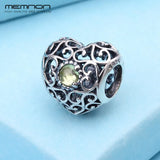925 Silver Heart Charms with Birthday Stone Beads for Women