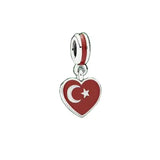 925 Silver Heart Charms Flag Pendant Beads for DIY Jewelry