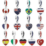 925 Silver Heart Charms Flag Pendant Beads for DIY Jewelry