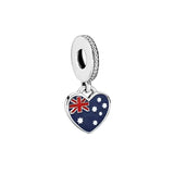 925 Silver Heart Charms Flag Pendant Beads for DIY Jewelry