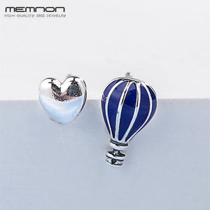 Summer Silver 925 Hot Air Balloon and Heart Stud Earrings for Women