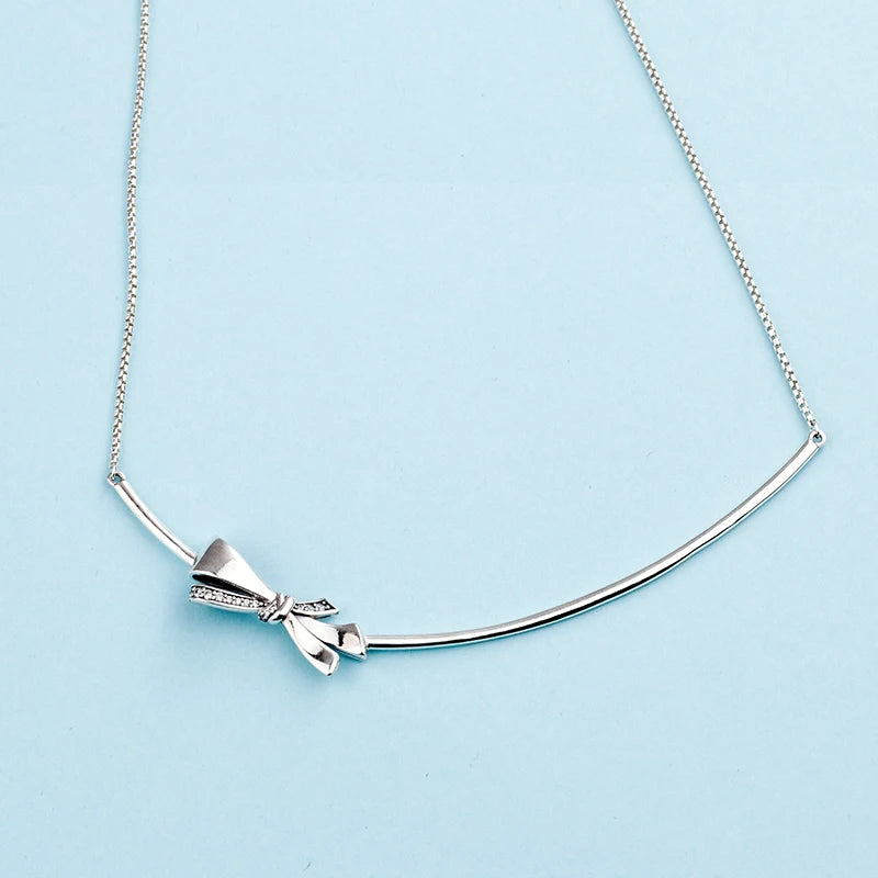 925 Silver Bow Pendant Necklace for Women