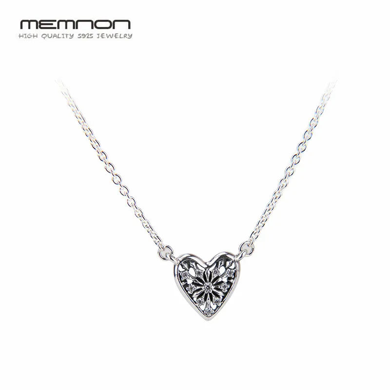 925 Heart Pendant Necklace Sterling Silver Link Chain Snowflake Jewelry