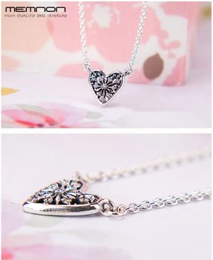 925 Heart Pendant Necklace Sterling Silver Link Chain Snowflake Jewelry