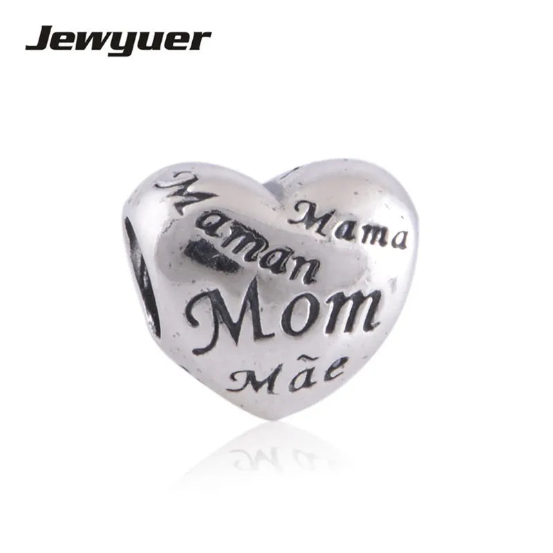 925 Sterling Silver Mum Heart Charms for Bracelet Bangles DIY - BE137