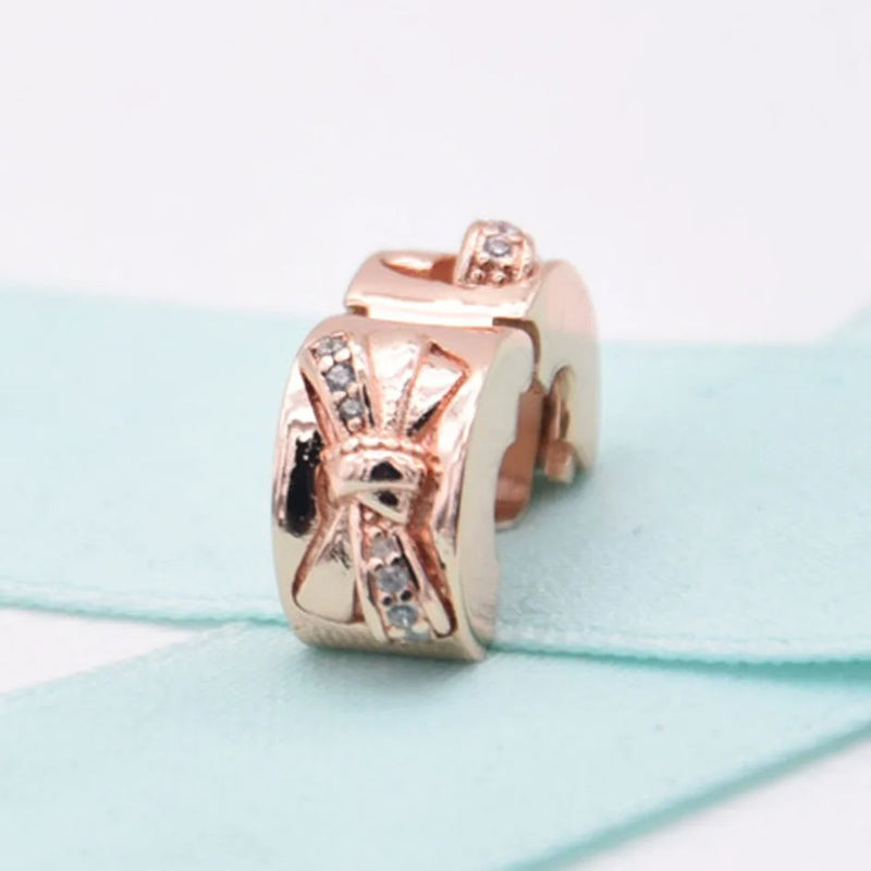 925 Sterling Silver Bow Clip Beads with Rose for Charm Bracelet