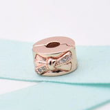 925 Sterling Silver Bow Clip Beads with Rose for Charm Bracelet