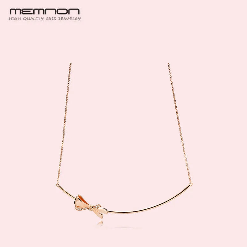 Sterling Silver Rose Bow Link Chain Necklace for Women
