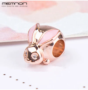 Spring Bunny Charms with Rose 925 Sterling Silver Bead for Jewelry
