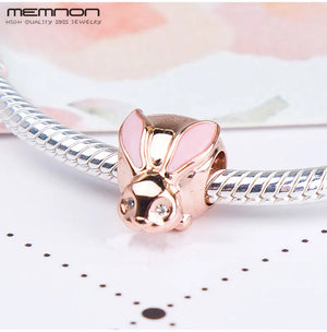 Spring Bunny Charms with Rose 925 Sterling Silver Bead for Jewelry