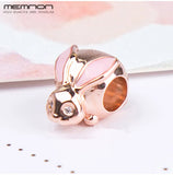 Spring Bunny Charms with Rose 925 Sterling Silver Bead for Jewelry