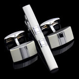 Enamel Square Cufflinks Tie Clip Set in Gift Box