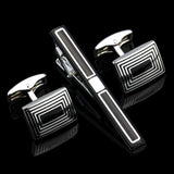 Enamel Square Cufflinks Tie Clip Set in Gift Box