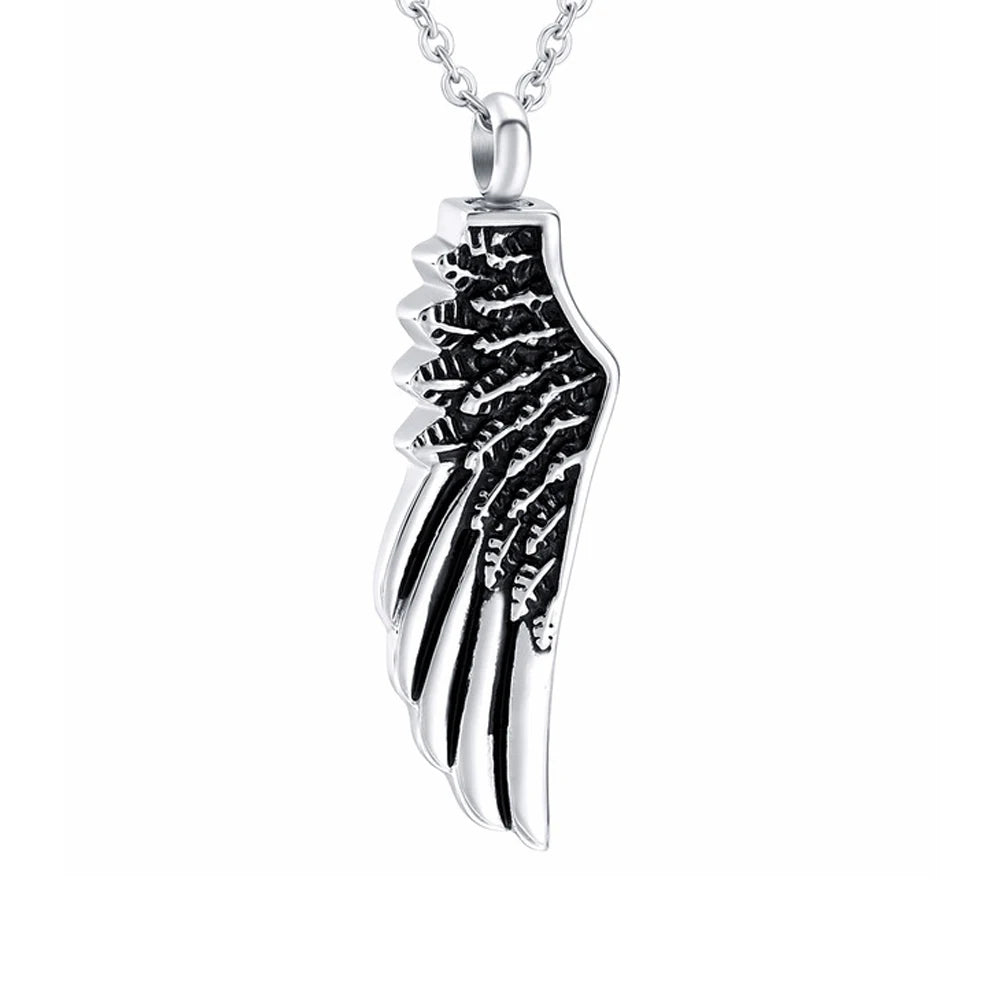 Angel Wing Urn Pendant Stainless Steel Cremation Necklace