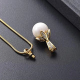 Stainless Steel Pearl Urn Pendant Necklace - Cremation Keepsake Ashes Holder