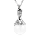 Stainless Steel Pearl Urn Pendant Necklace - Cremation Keepsake Ashes Holder