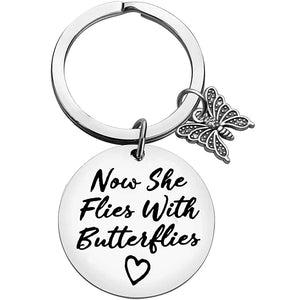 Memorial Keychain Sympathy Gift Now She Flies with Butterflies Keychain