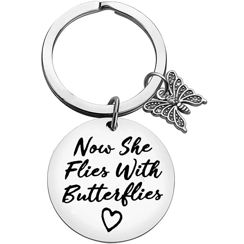 Memorial Keychain Sympathy Gift Now She Flies with Butterflies Keychain