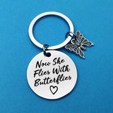 Memorial Keychain Sympathy Gift Now She Flies with Butterflies Keychain