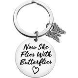 Memorial Keychain Sympathy Gift Now She Flies with Butterflies Keychain