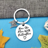 Memorial Keychain Sympathy Gift Now She Flies with Butterflies Keychain