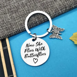 Memorial Keychain Sympathy Gift Now She Flies with Butterflies Keychain