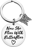 Memorial Keychain Sympathy Gift Now She Flies with Butterflies Keychain