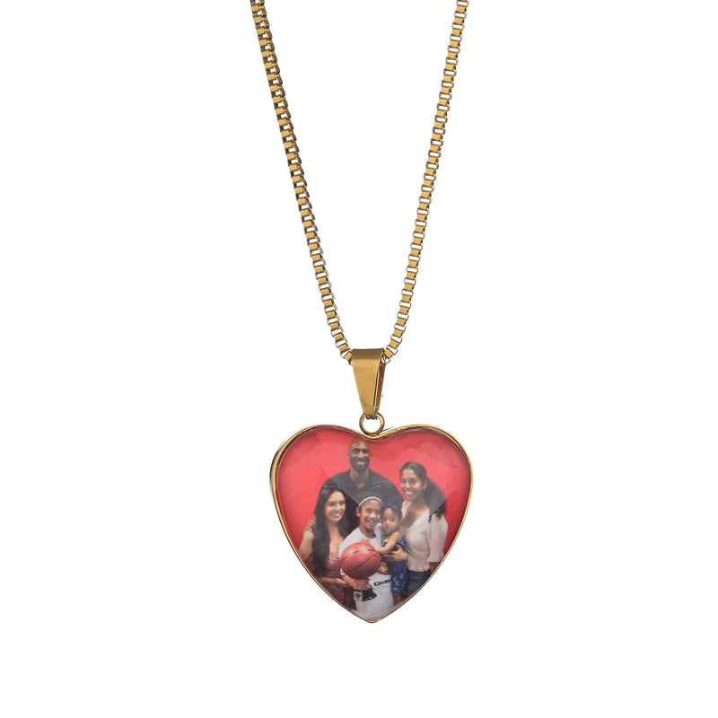 Custom Love Heart Photo Pendant Necklace Personalized Jewelry