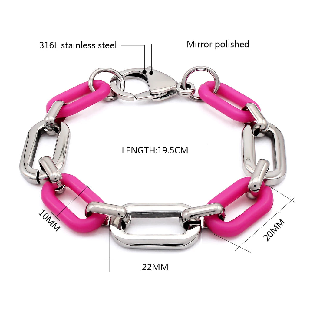 Memory Stainless Steel Bracelet & Colorful Acrylic Necklace