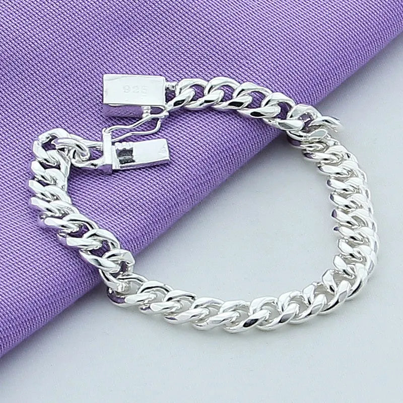 Men's 10MM Sideways Bracelet 925 Silver Jewelry