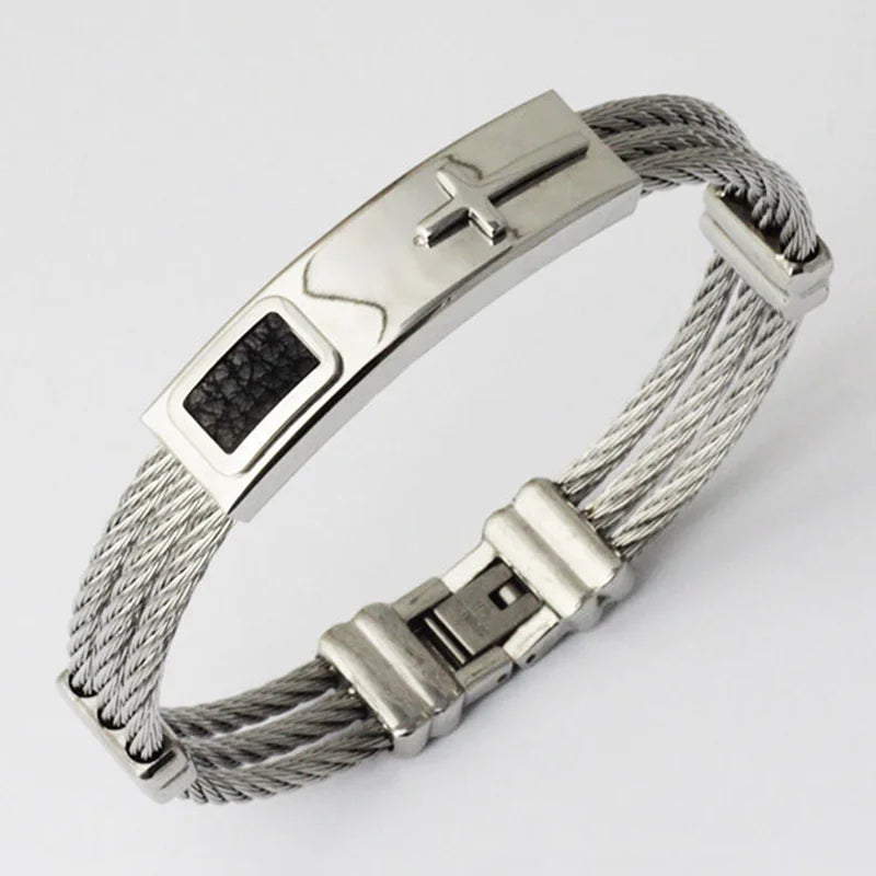 Men's Cross Wire Chain Bracelet Stainless Steel Bangle Punk Bracelets