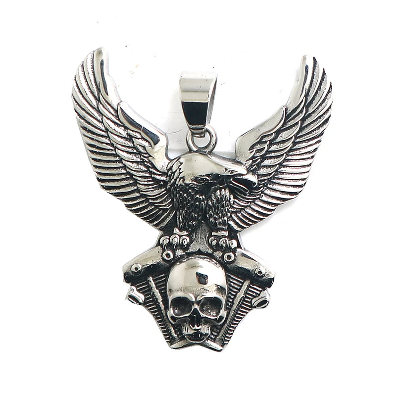 Biker Skull Eagle Engine Pendant 316L Stainless Steel Men
