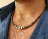 Men's African Beaded Surfer Necklace, Wooden Beach Jewelry