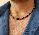 Men's African Beaded Surfer Necklace, Wooden Beach Jewelry