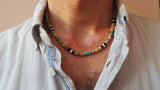 Men's African Beaded Surfer Necklace, Wooden Beach Jewelry