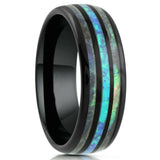 Men's Engraved 8MM Stainless Steel Abalone & Hawaiian Opal Ring