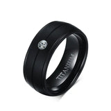 Men's Punk Titanium Ring 8mm Matte Wedding Band with CZ Stone