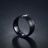 Men's Punk Titanium Ring 8mm Matte Wedding Band with CZ Stone