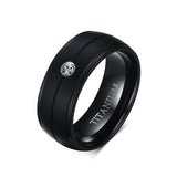 Men's Punk Titanium Ring 8mm Matte Wedding Band with CZ Stone