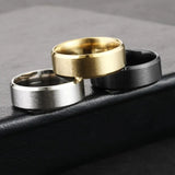 8mm Classic Black/Silver Stainless Steel Rings Couple Engagement Wedding Bands