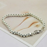 Men 925 Silver 4MM 7-9 in Box Chain Bracelet Bangle Women Solid Boys Charm